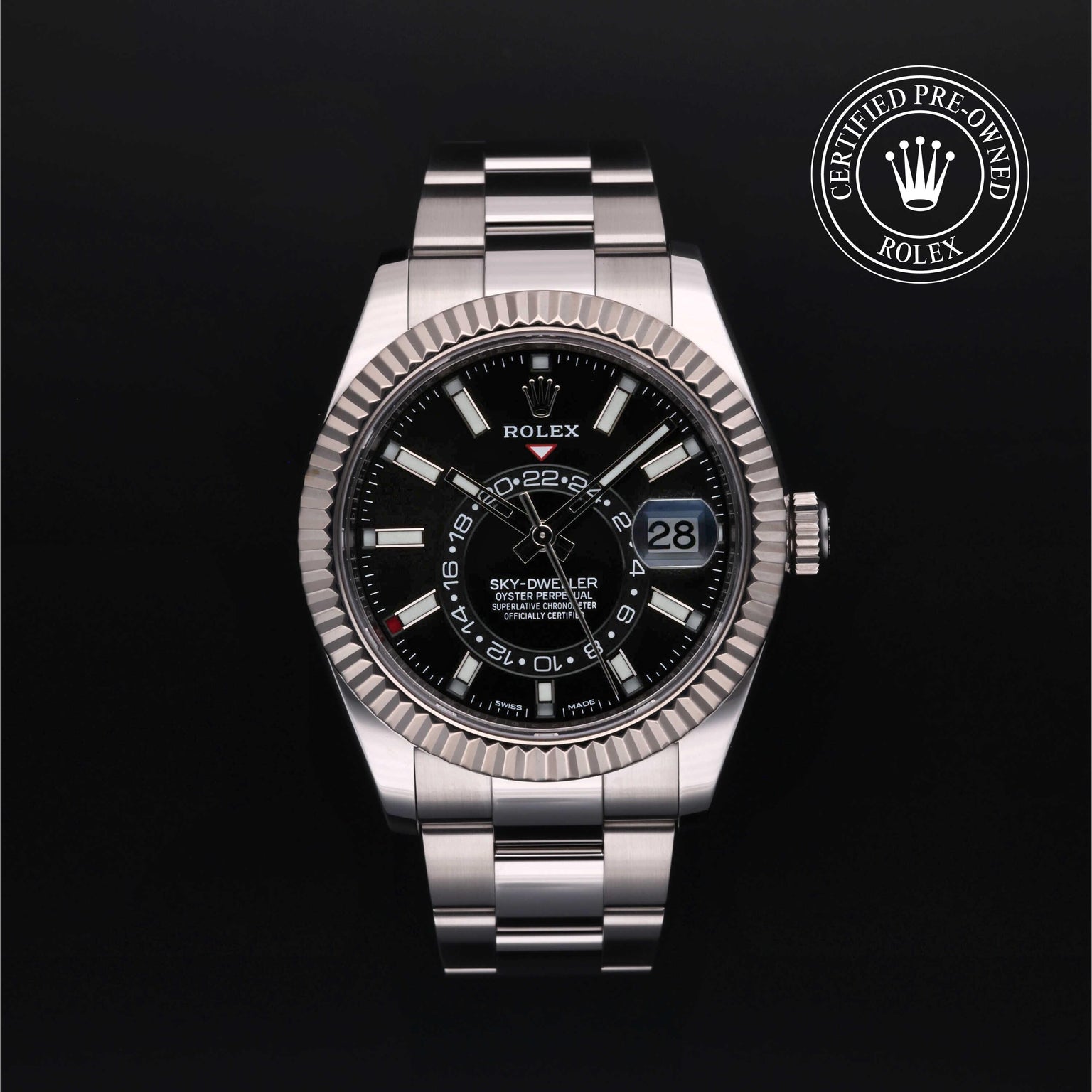 Rolex Certified Pre-owned Sky-Dweller M326934-0005 front on black background