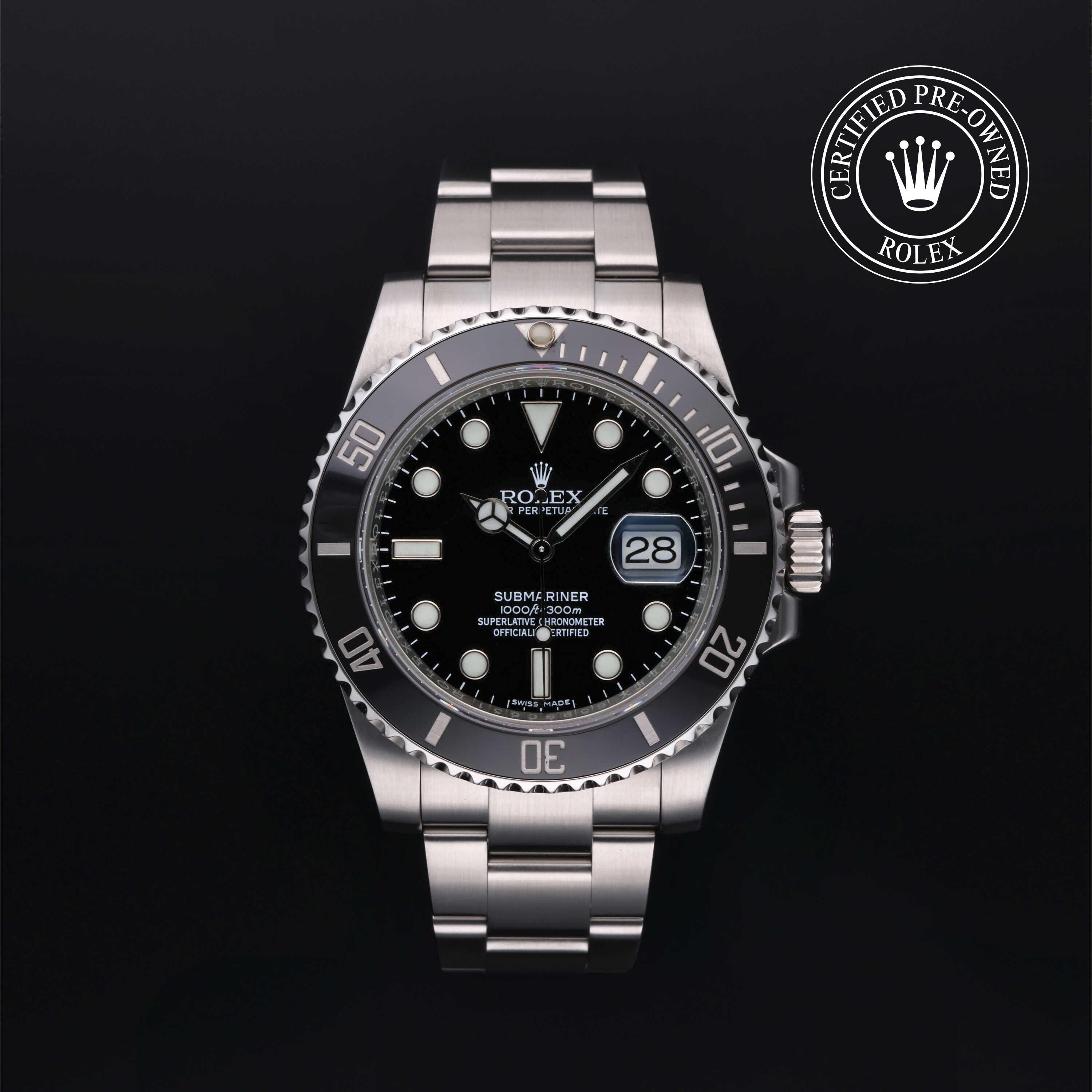 Rolex Certified Pre-owned Submariner M116610LN-0001 front on black background