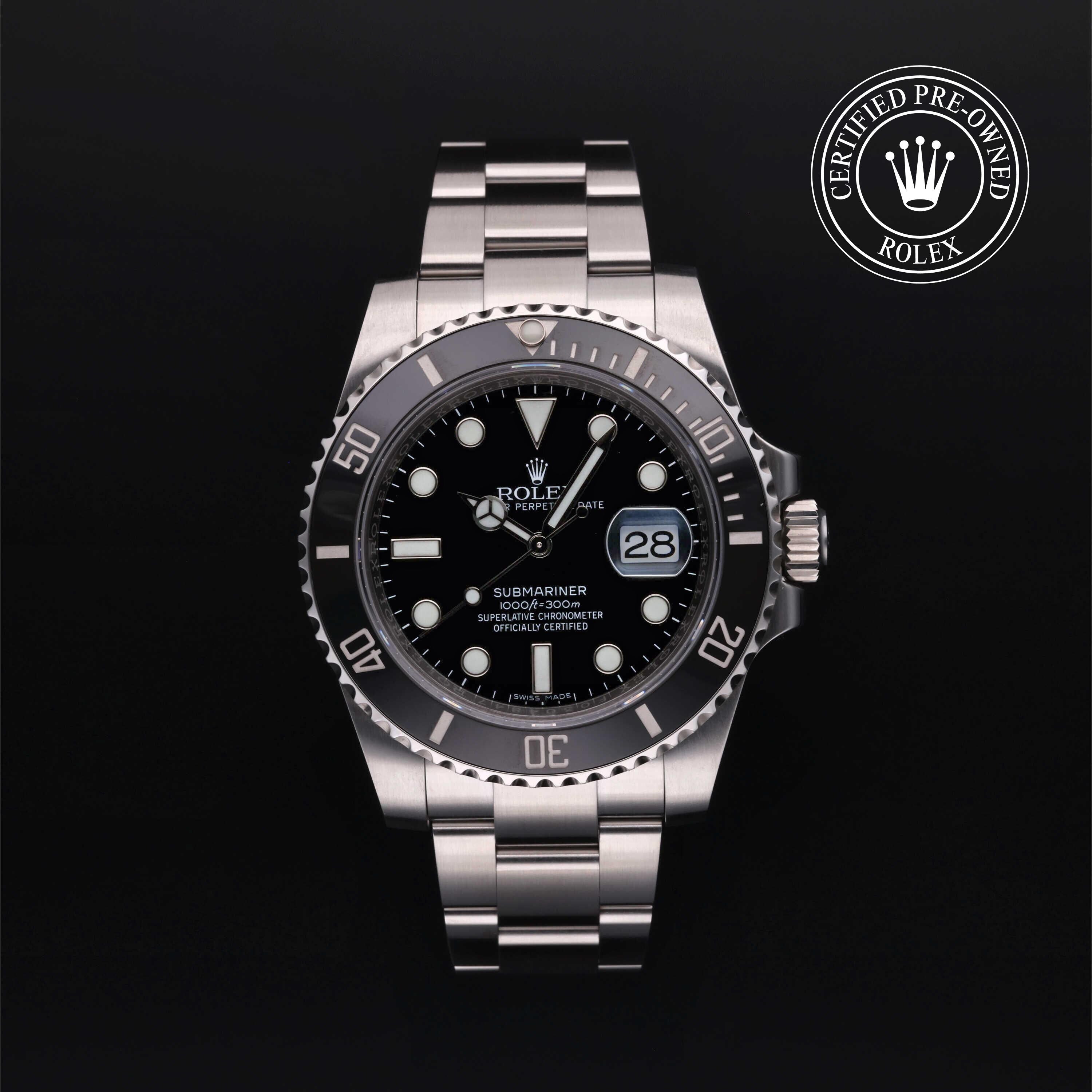 Rolex Certified Pre-owned Submariner M116610LN-0001 front on black background