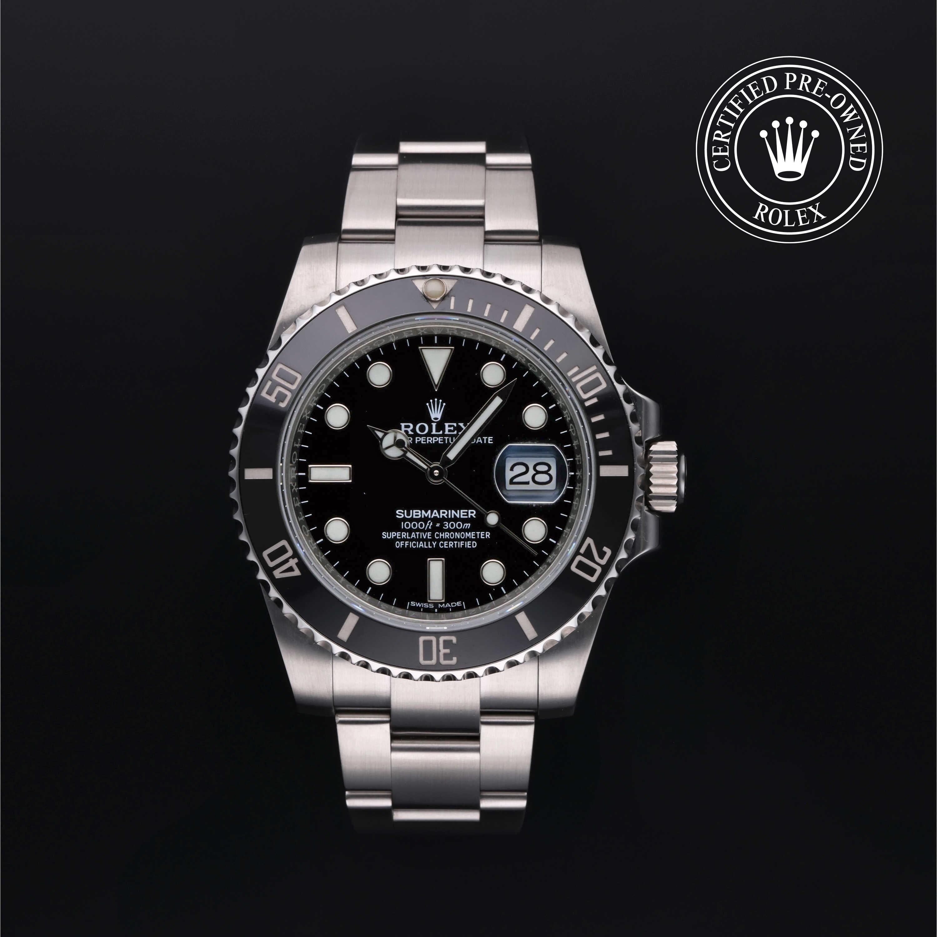 Rolex Certified Pre-owned Submariner M116610LN-0001 front on black background