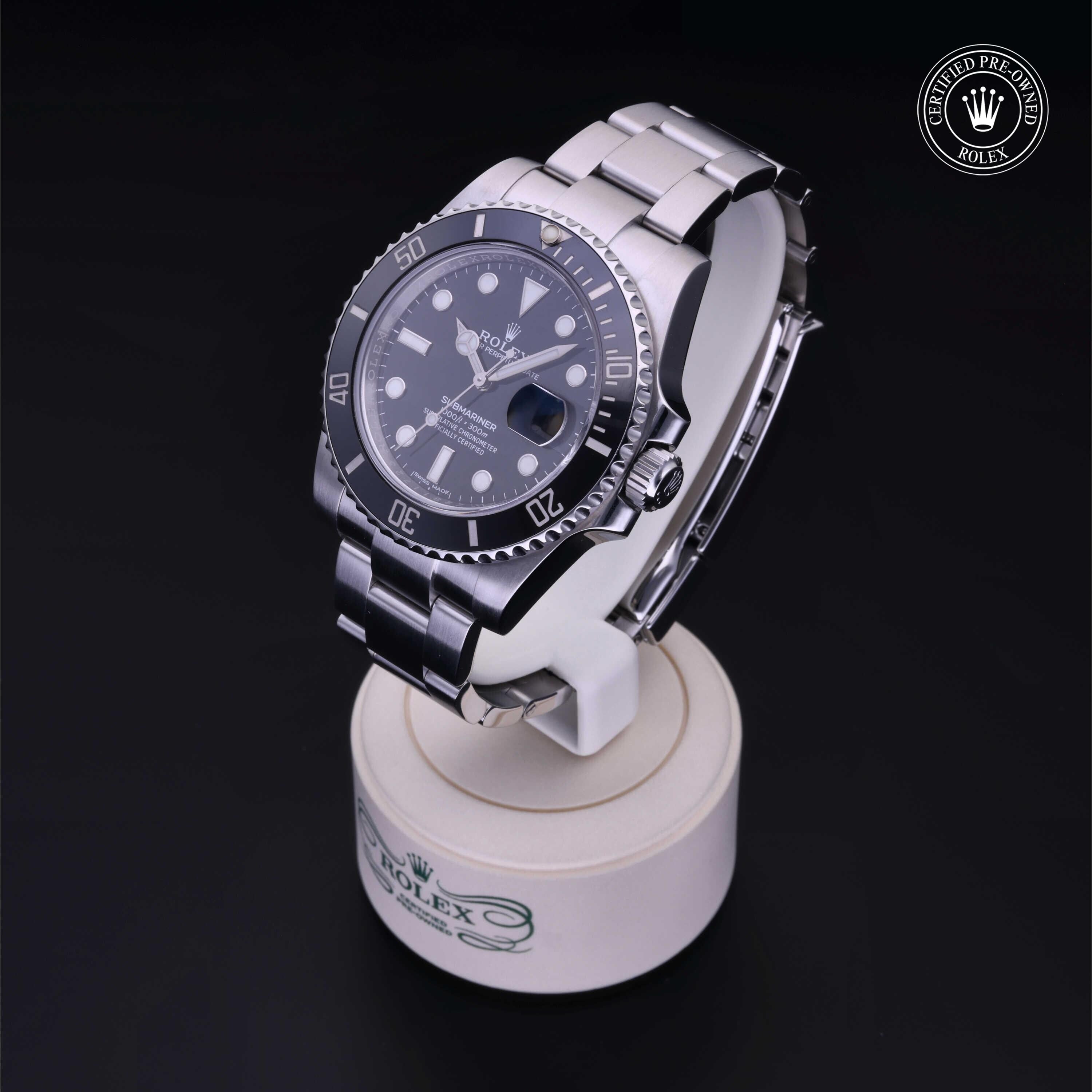 Rolex Certified Pre-owned Submariner M116610LN-0001 front on black background
