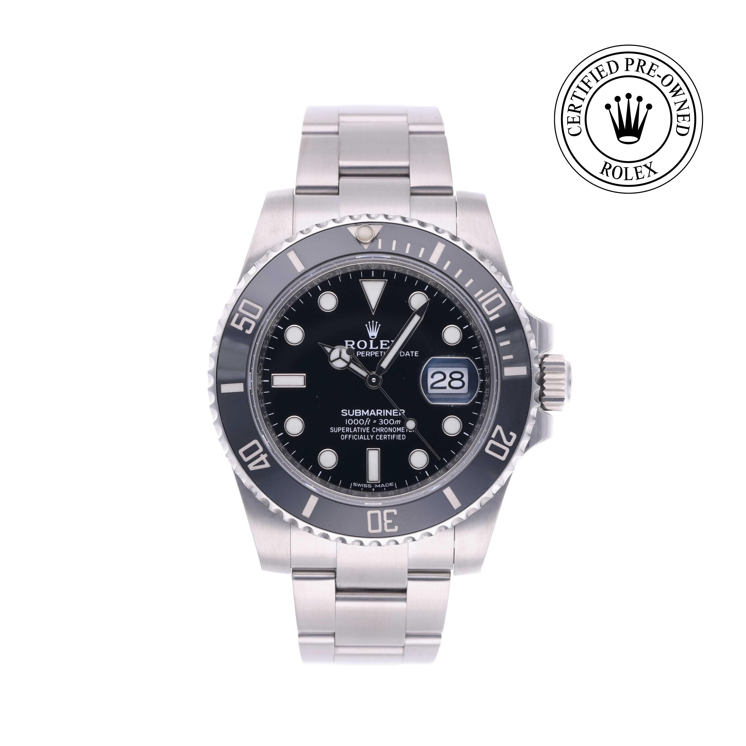 Rolex Certified Pre-owned Submariner M116610LN-0001 front on white background
