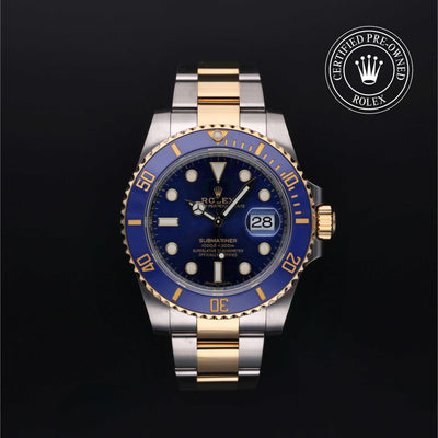 Rolex Certified Pre-owned Submariner M116613LB-0005 front on black background