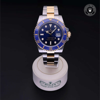 Rolex Certified Pre-owned Submariner M116613LB-0005 front on black background