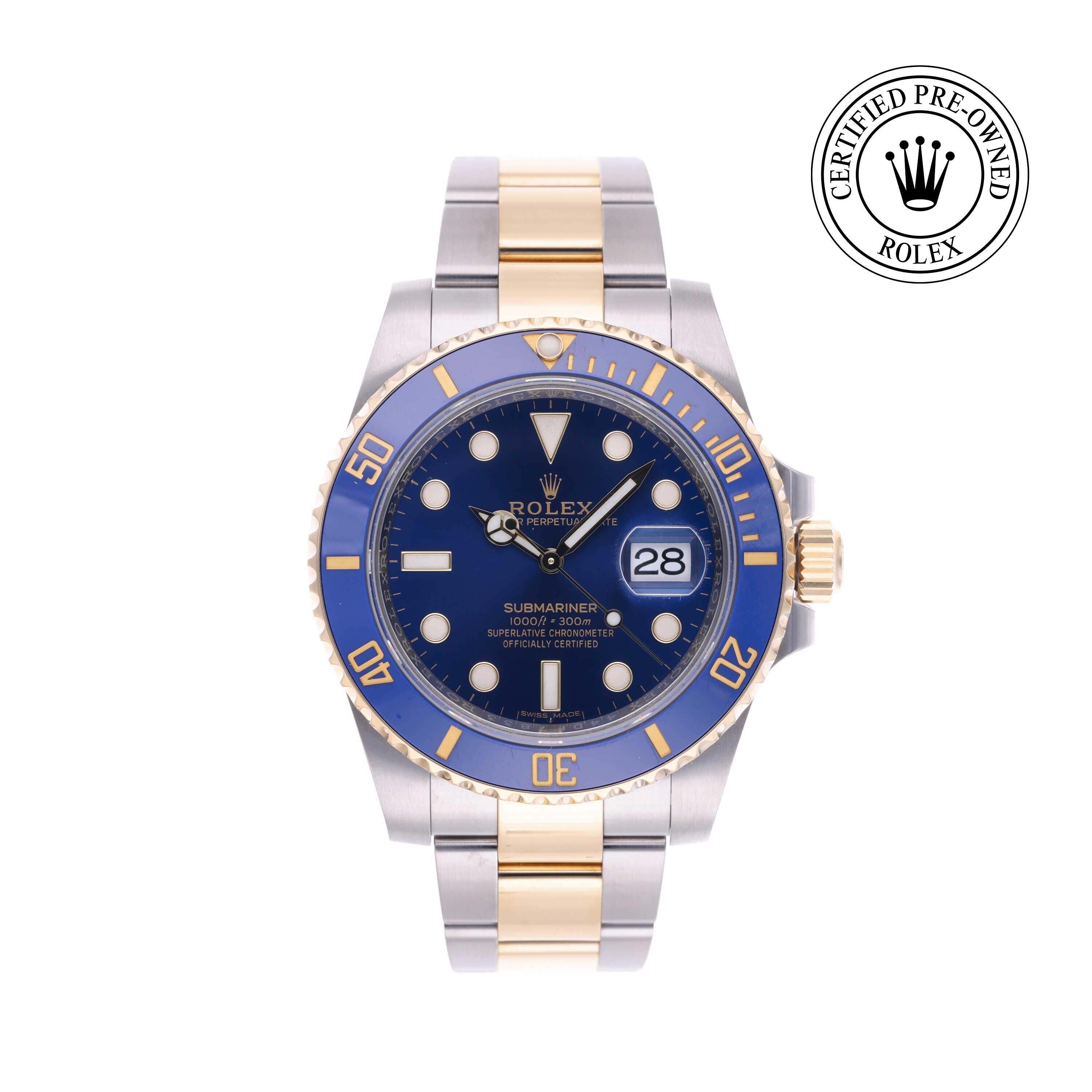 Rolex Certified Pre-owned Submariner M116613LB-0005 front on white background