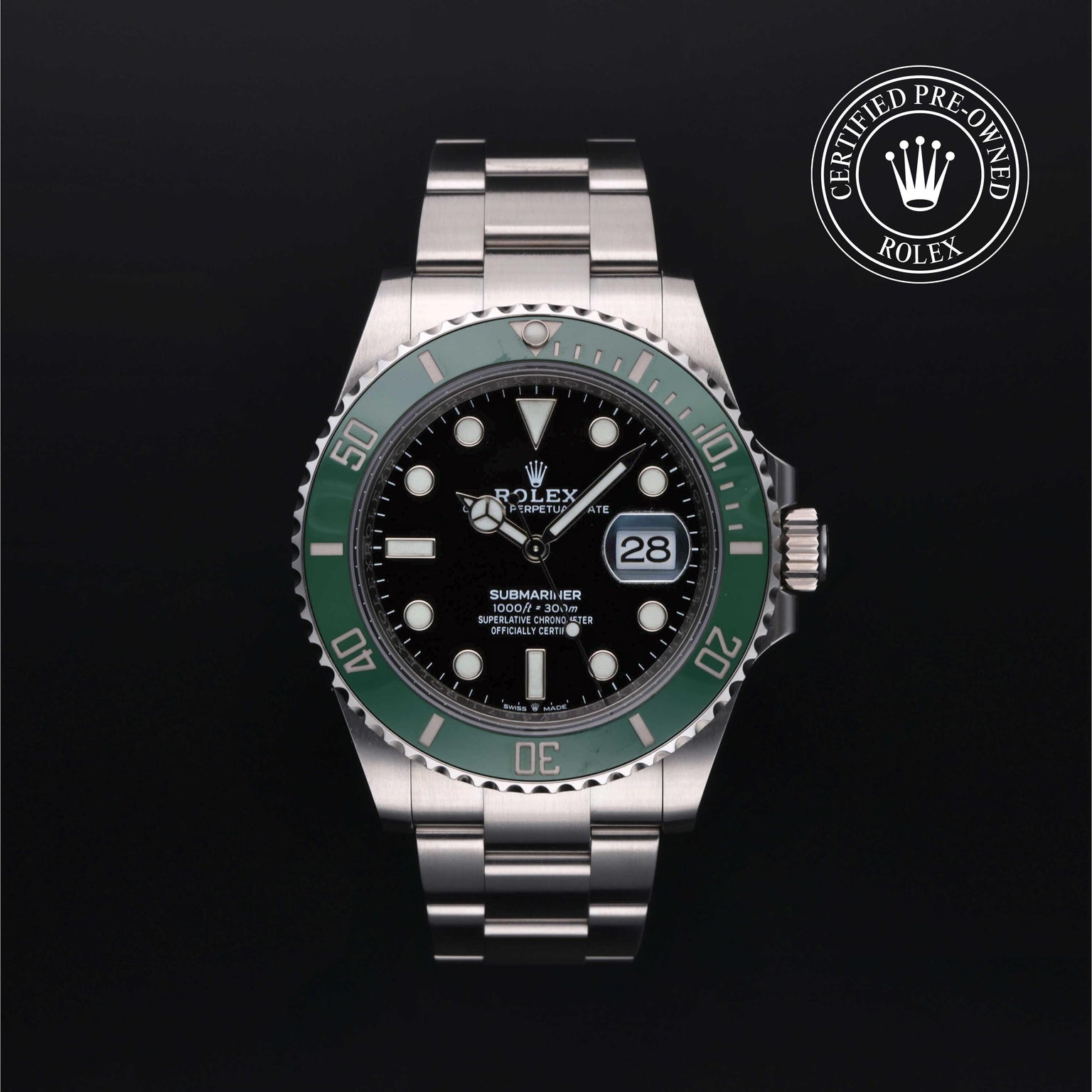 Rolex Certified Pre-owned Submariner M126610LV-0002 front on black background
