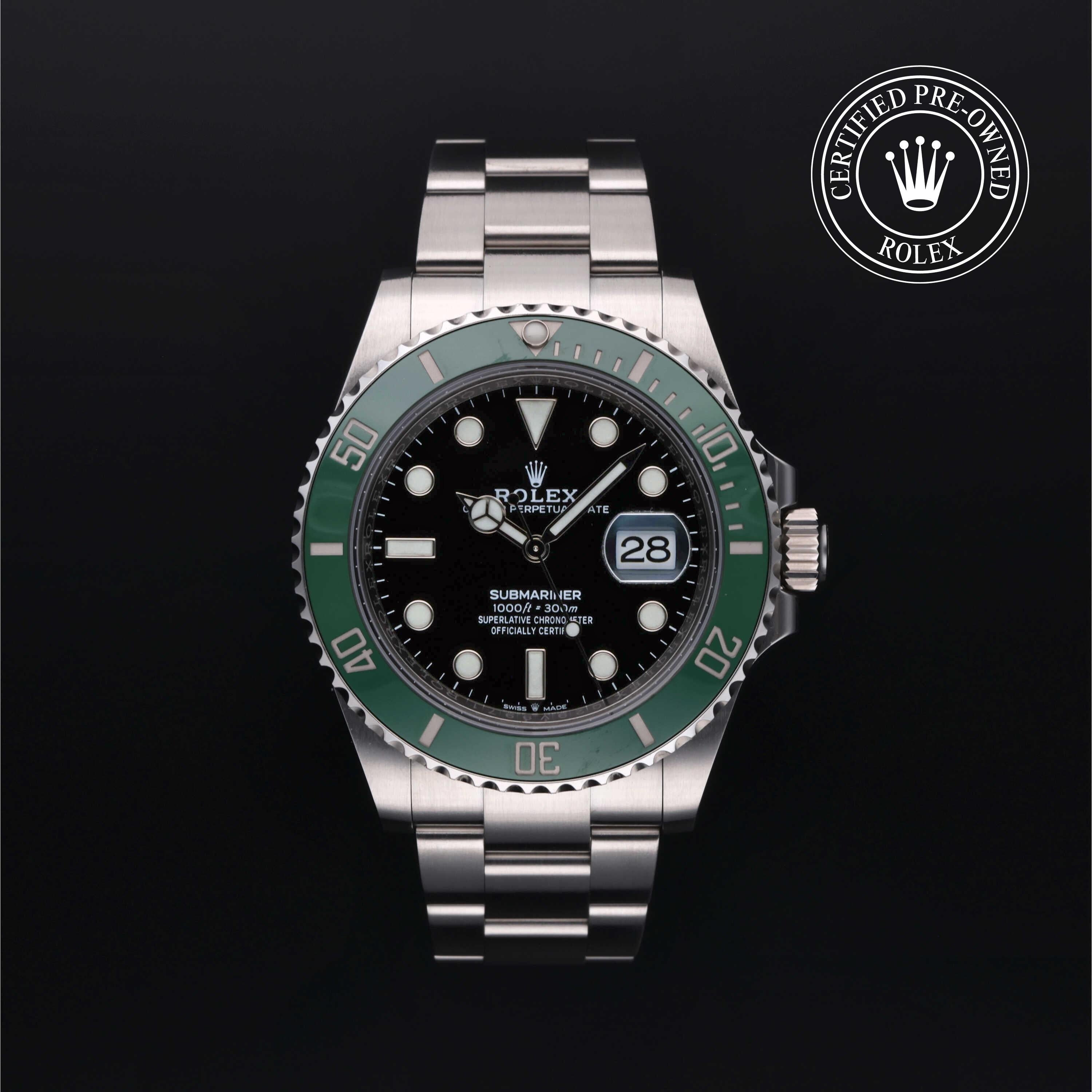 Rolex Certified Pre-owned Submariner M126610LV-0002 front on black background