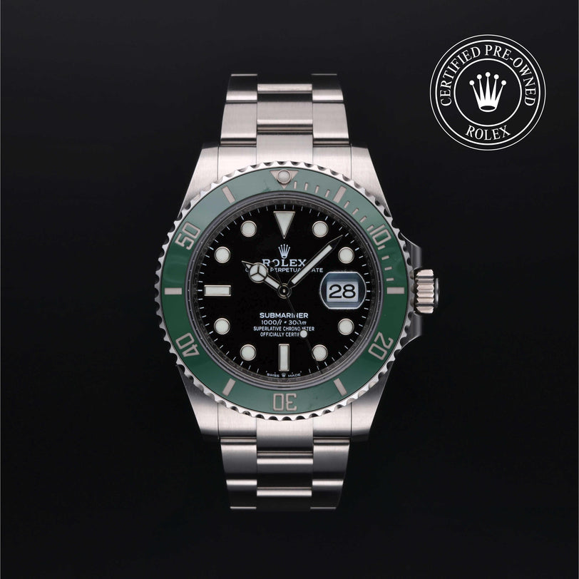 Rolex Certified Pre-owned Submariner M126610LV-0002 front on black background