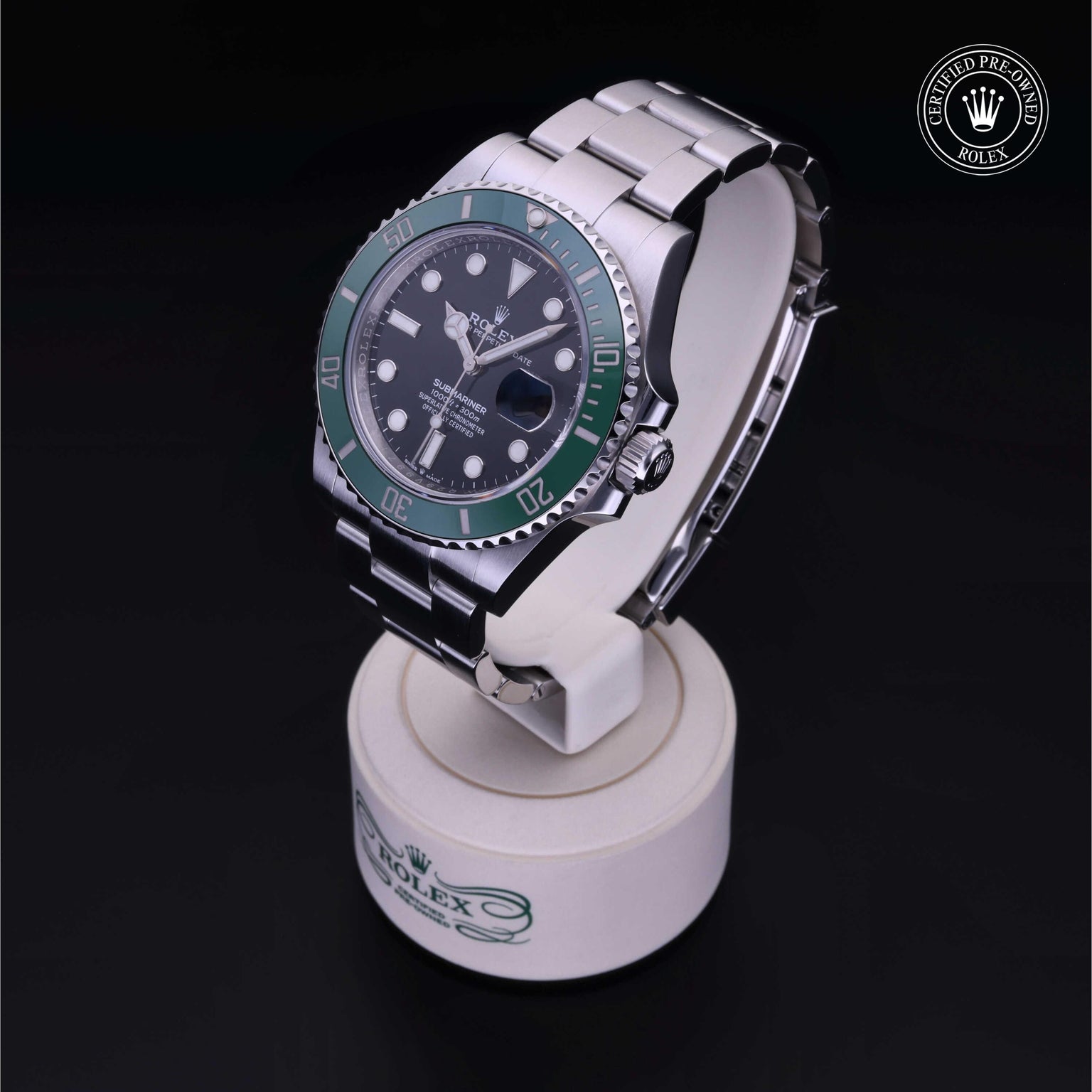 Rolex Certified Pre-owned Submariner M126610LV-0002 front on black background