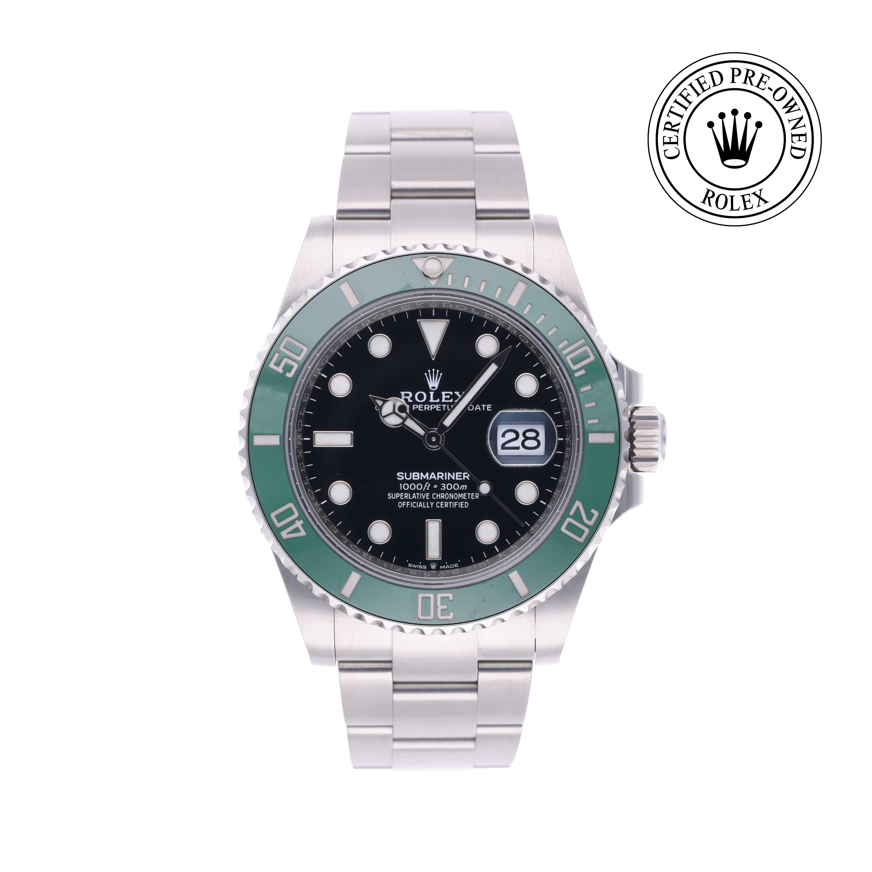 Rolex Certified Pre-owned Submariner M126610LV-0002 front on white background