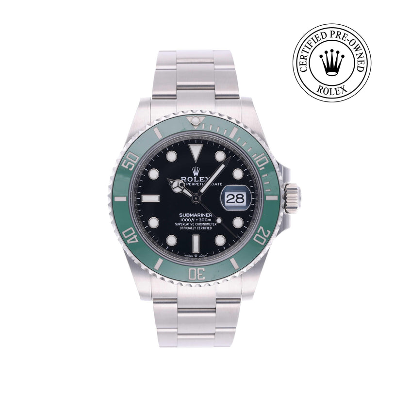 Rolex Certified Pre-owned Submariner M126610LV-0002 front on white background