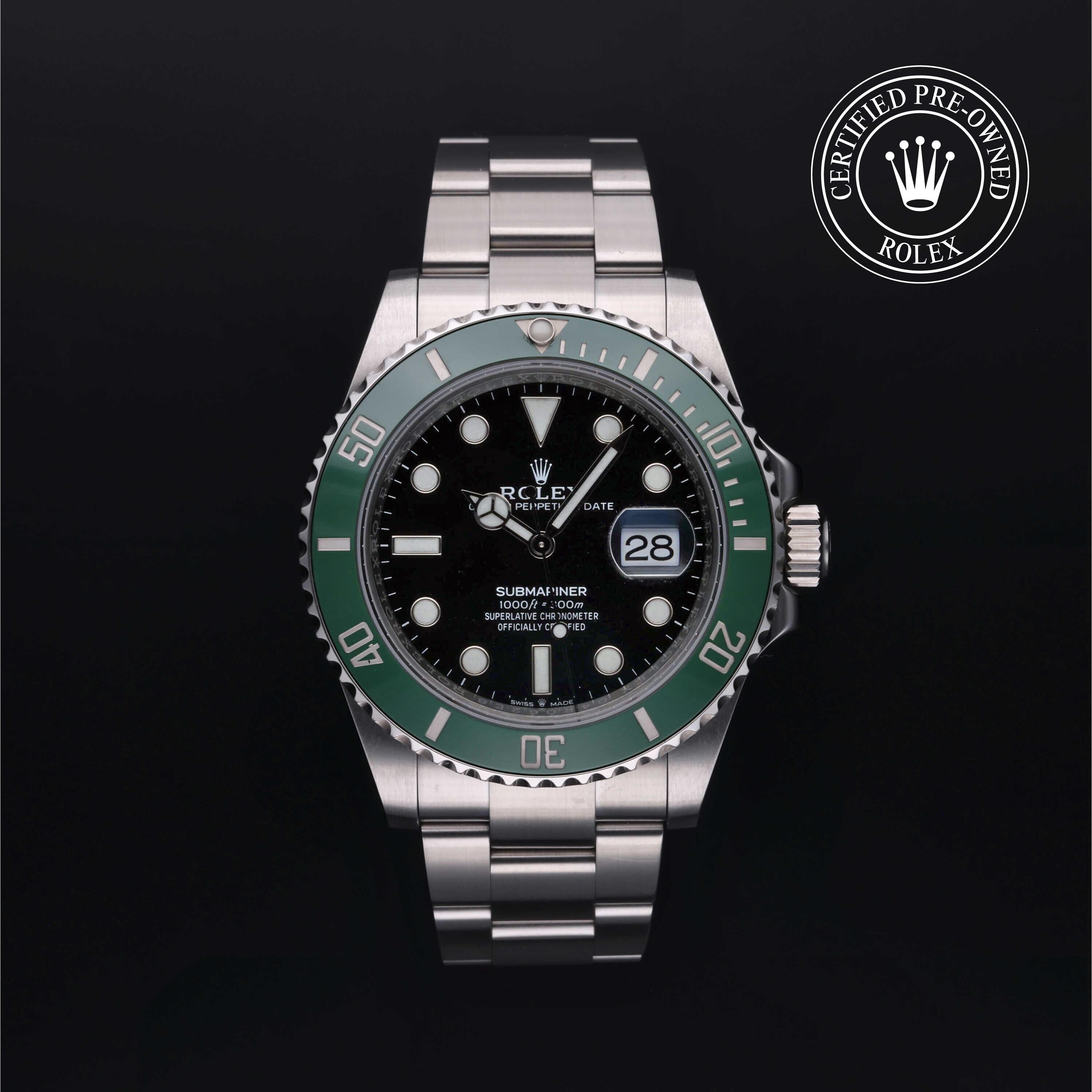 Rolex Certified Pre-owned Submariner M126610LV-0002 front on black background