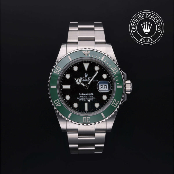Rolex Certified Pre-owned Submariner M126610LV-0002 front on black background