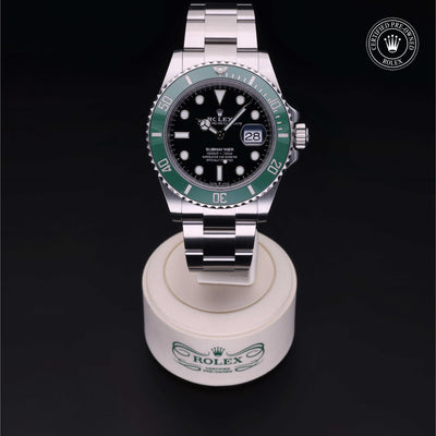 Rolex Certified Pre-owned Submariner M126610LV-0002 front on black background