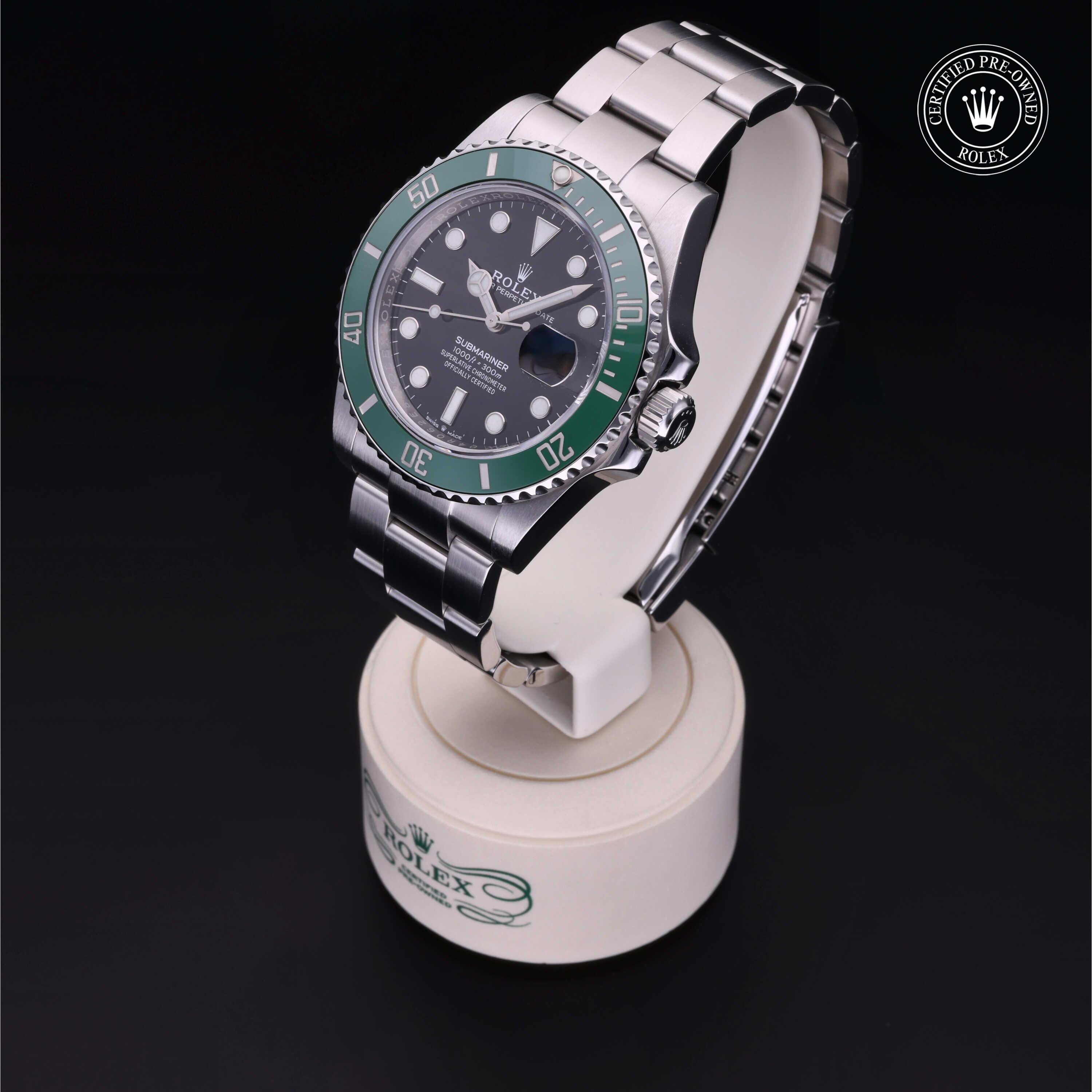 Rolex Certified Pre-owned Submariner M126610LV-0002 front on black background
