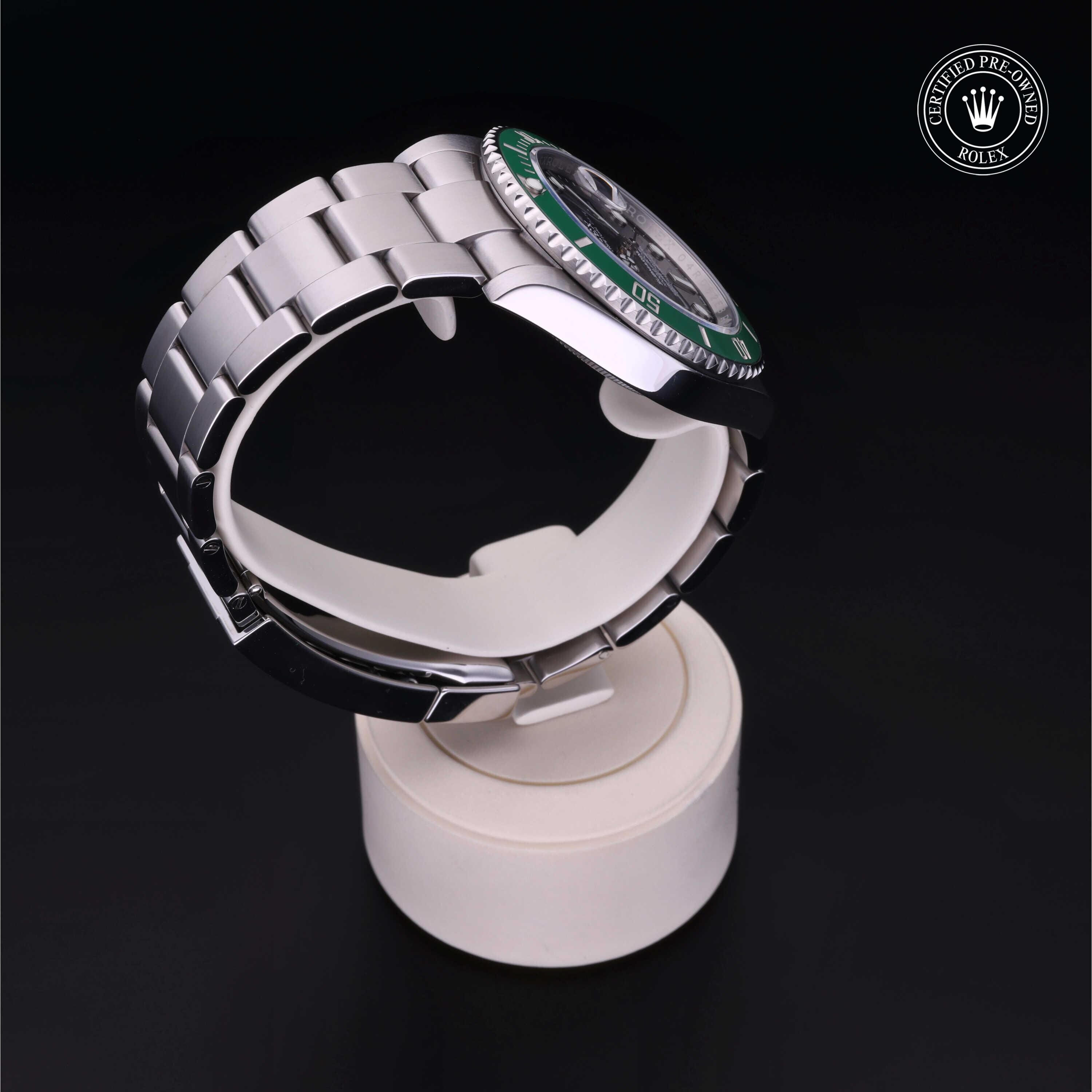 Rolex Certified Pre-owned Submariner M126610LV-0002 front on black background