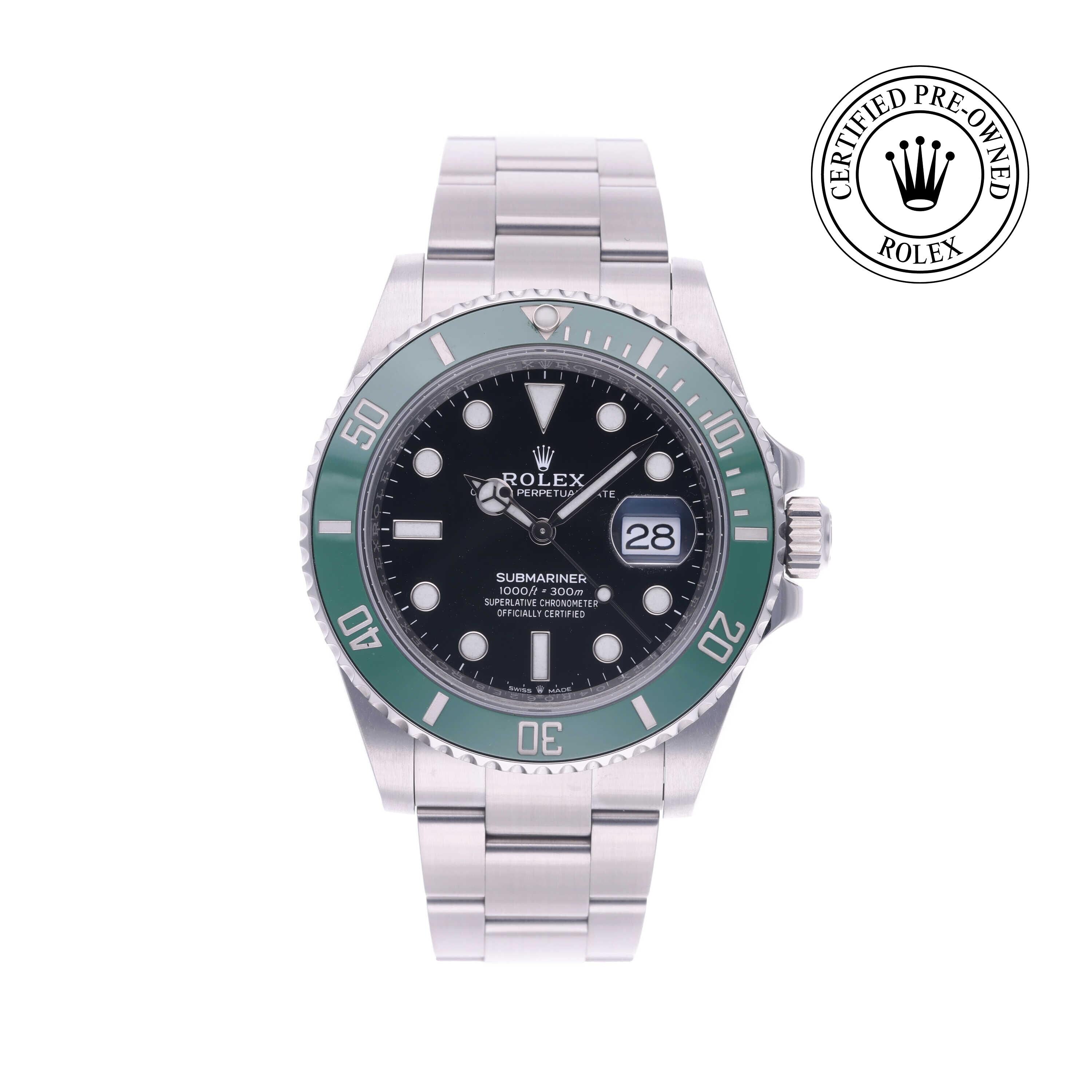 Rolex Certified Pre-owned Submariner M126610LV-0002 front on white background