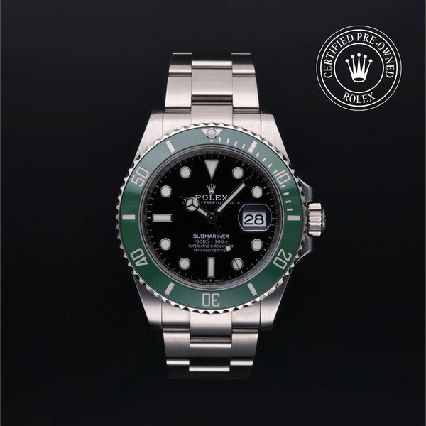Rolex Certified Pre-owned Submariner M126610LV-0002 front on black background