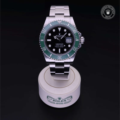 Rolex Certified Pre-owned Submariner M126610LV-0002 front on black background