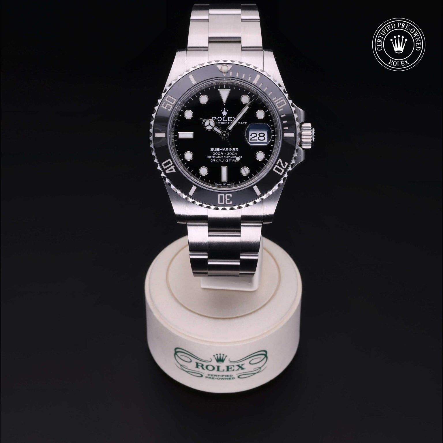 Rolex Certified Pre-owned Submariner M126610LN-0001 front on black background