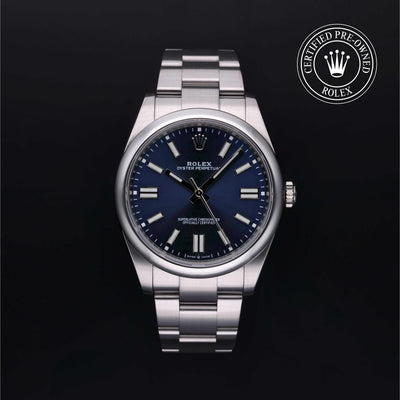 Rolex Certified Pre-owned Oyster Perpetual M124300-0003 front on black background