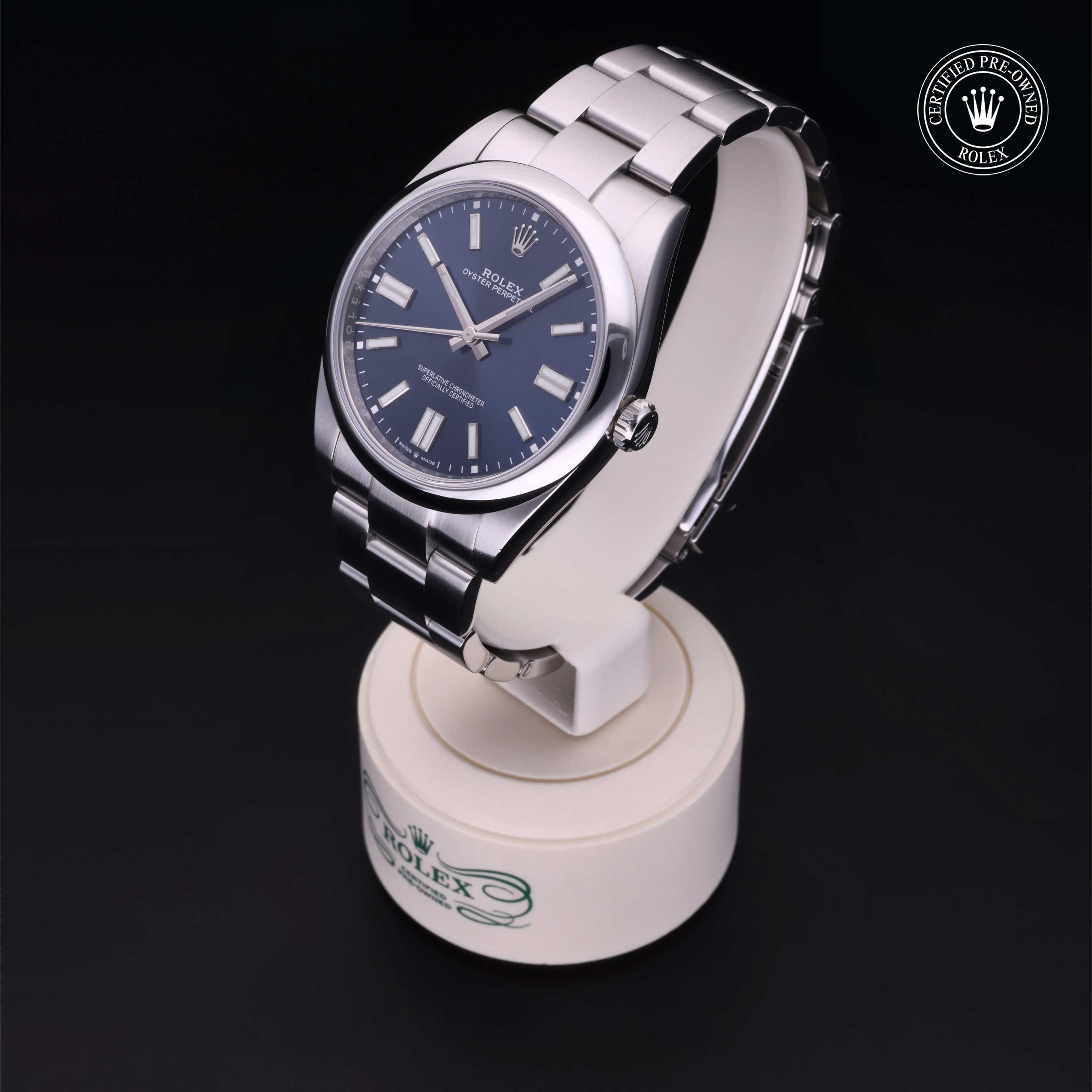 Rolex Certified Pre-owned Oyster Perpetual M124300-0003 front on black background