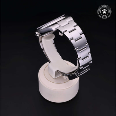 Rolex Certified Pre-owned Oyster Perpetual M124300-0003 front on black background