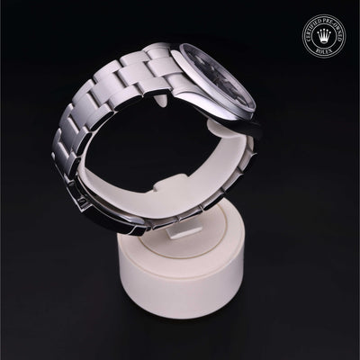 Rolex Certified Pre-owned Oyster Perpetual M124300-0003 front on black background