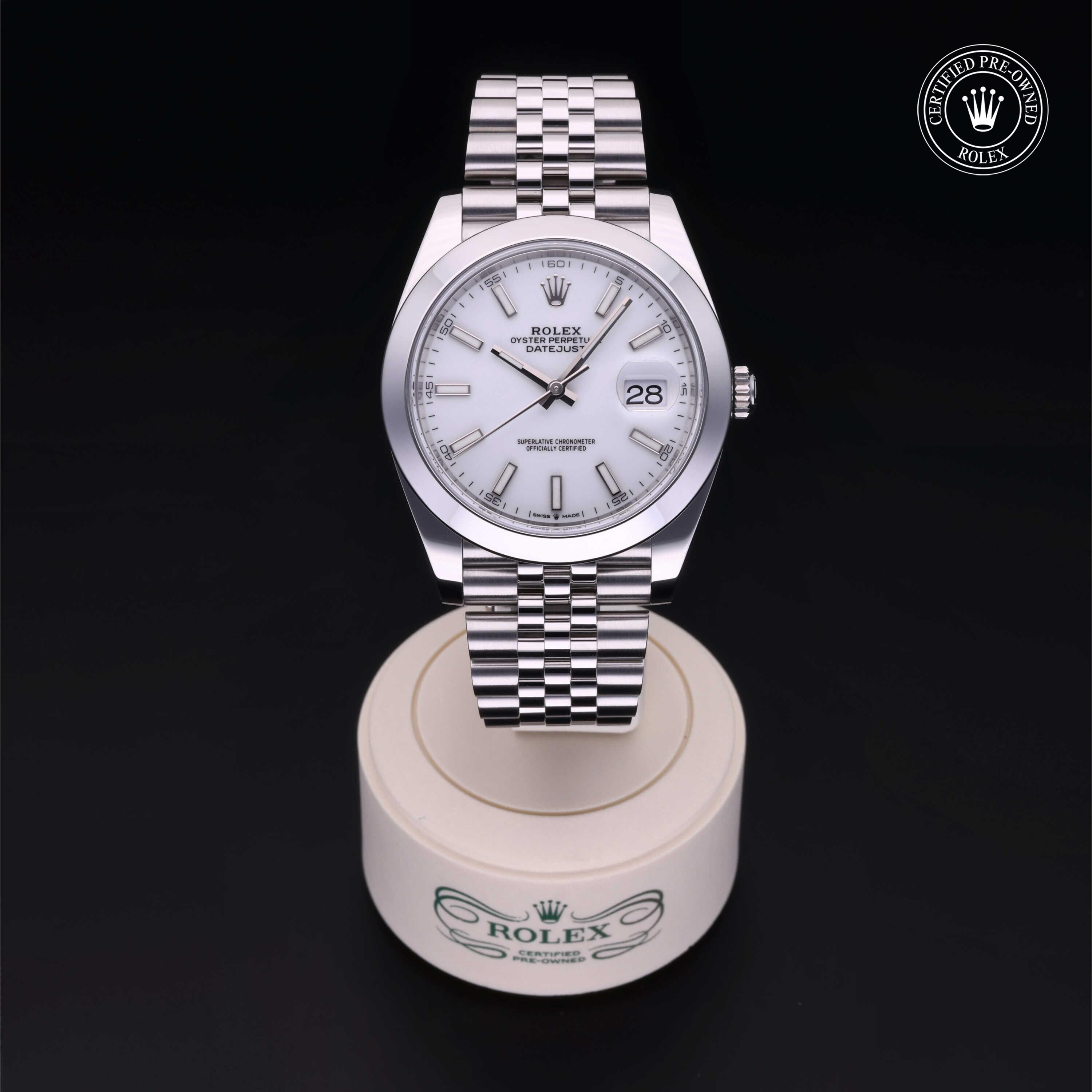 Rolex Certified Pre-owned Datejust M126300-0006 front on black background