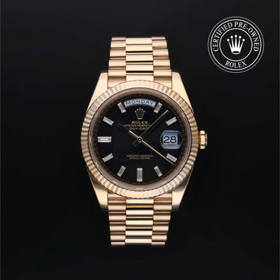 Rolex Certified Pre-owned Day-date M228238-0004 front on black background
