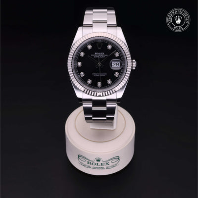 Rolex Certified Pre-owned Datejust M126334-0011 front on black background
