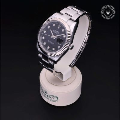 Rolex Certified Pre-owned Datejust M126334-0011 front on black background