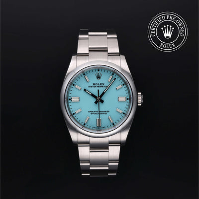 Rolex Certified Pre-owned Oyster Perpetual M126000-0006 front on black background