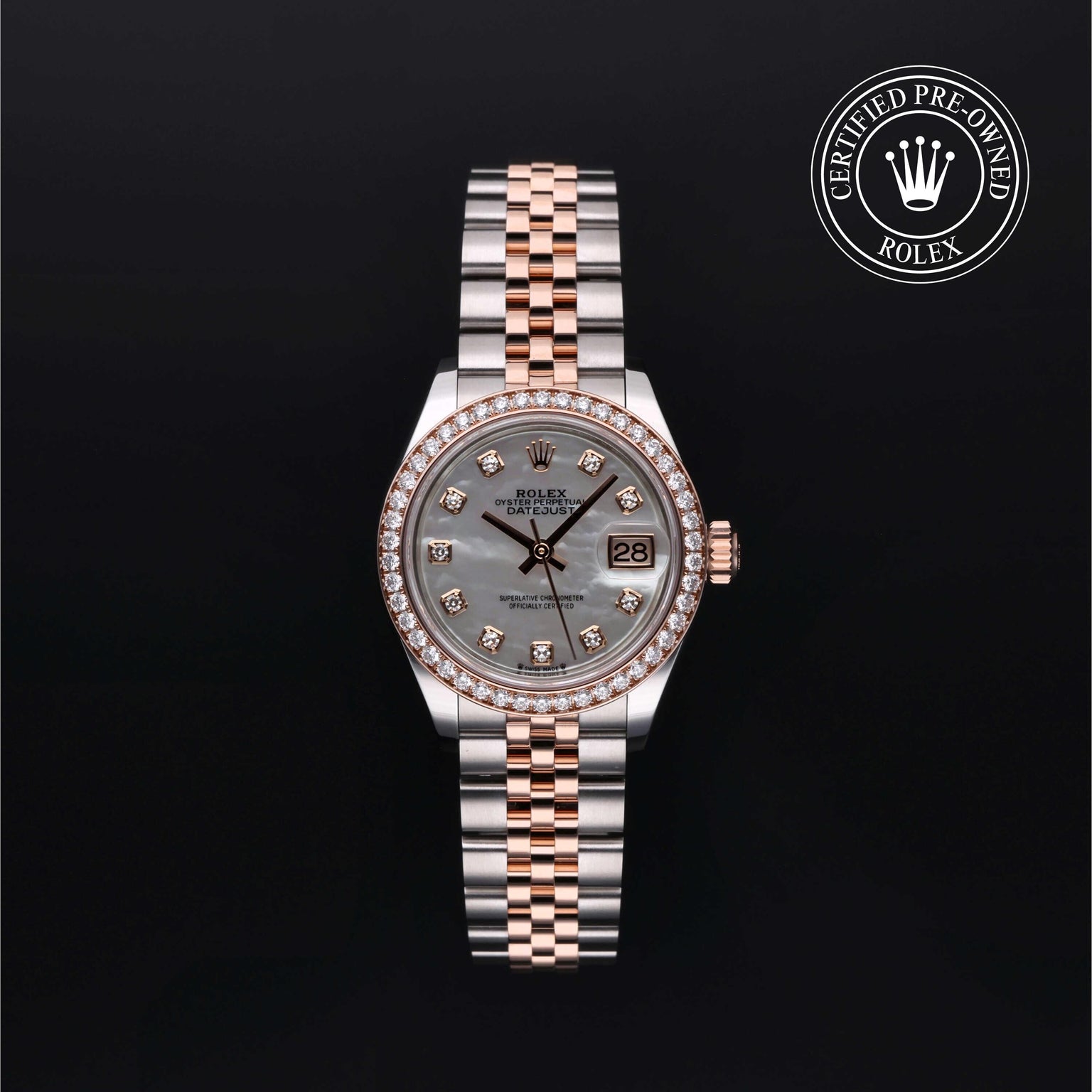 Rolex Certified Pre-owned Lady Datejust M279381RBR-0013 front on black background