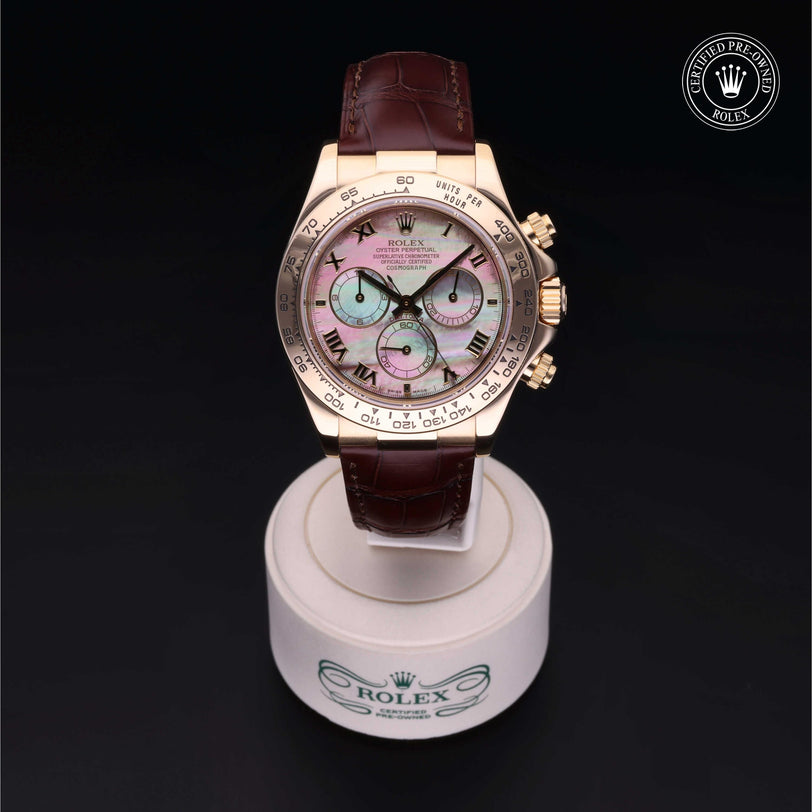 Rolex Certified Pre-owned Daytona M116518-0024 front on black background