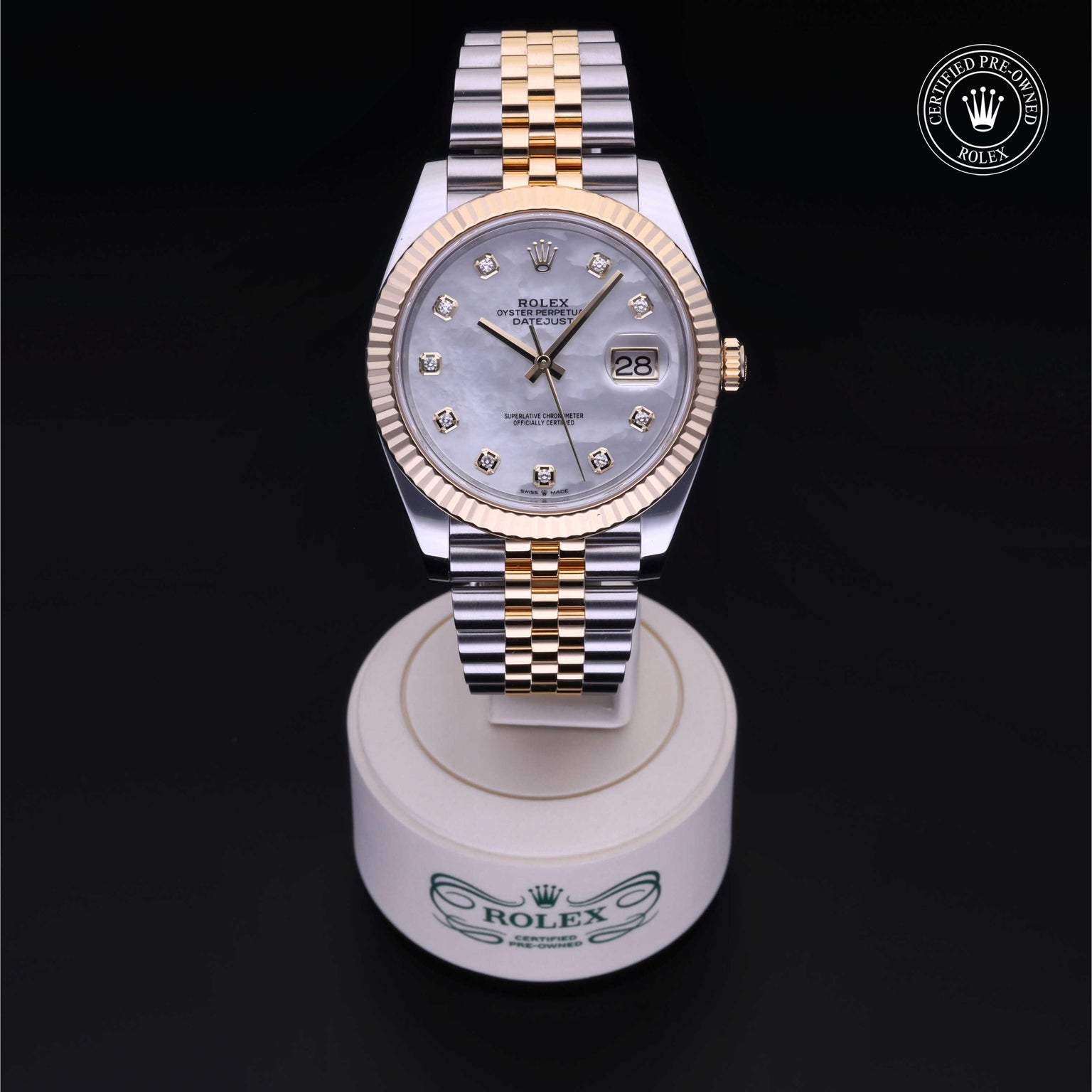 Rolex Certified Pre-owned Datejust M126333-0018 front on black background