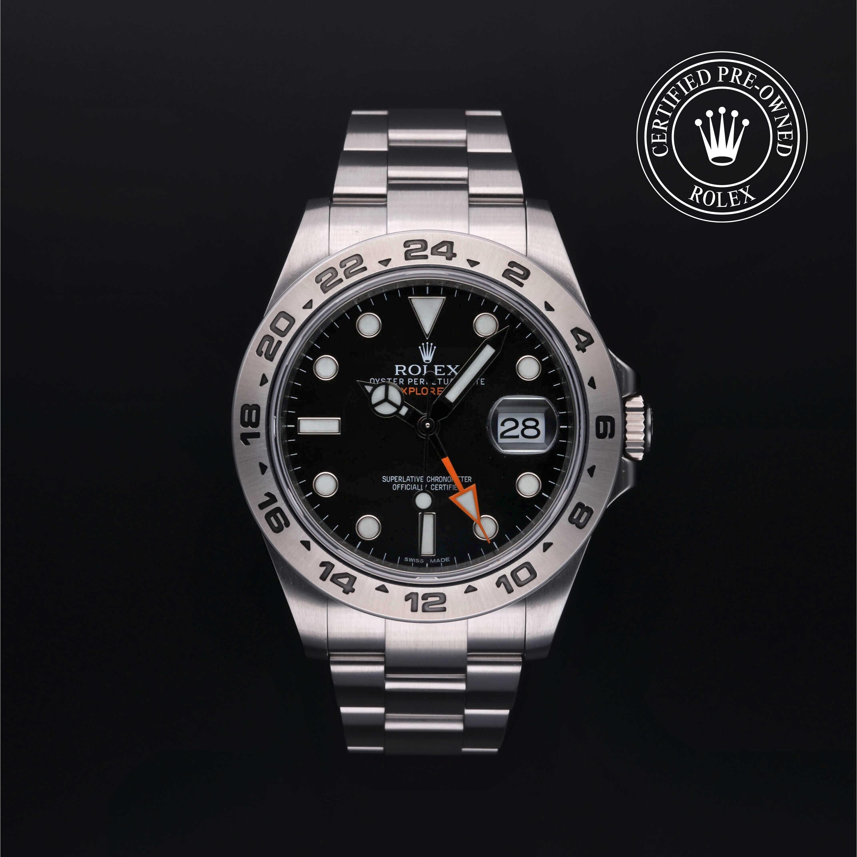 Rolex Certified Pre-owned GMT M216570-0002 front on black background