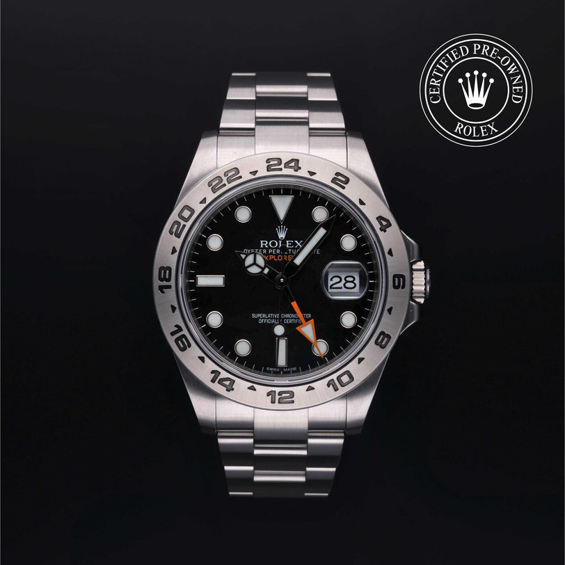 Rolex Certified Pre-owned GMT M216570-0002 front on black background