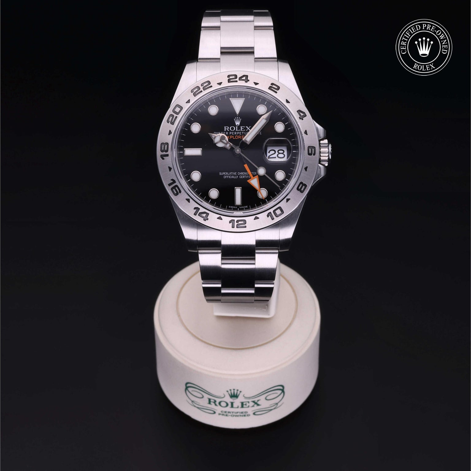 Rolex Certified Pre-owned GMT M216570-0002 front on black background