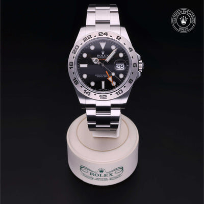 Rolex Certified Pre-owned GMT M216570-0002 front on black background