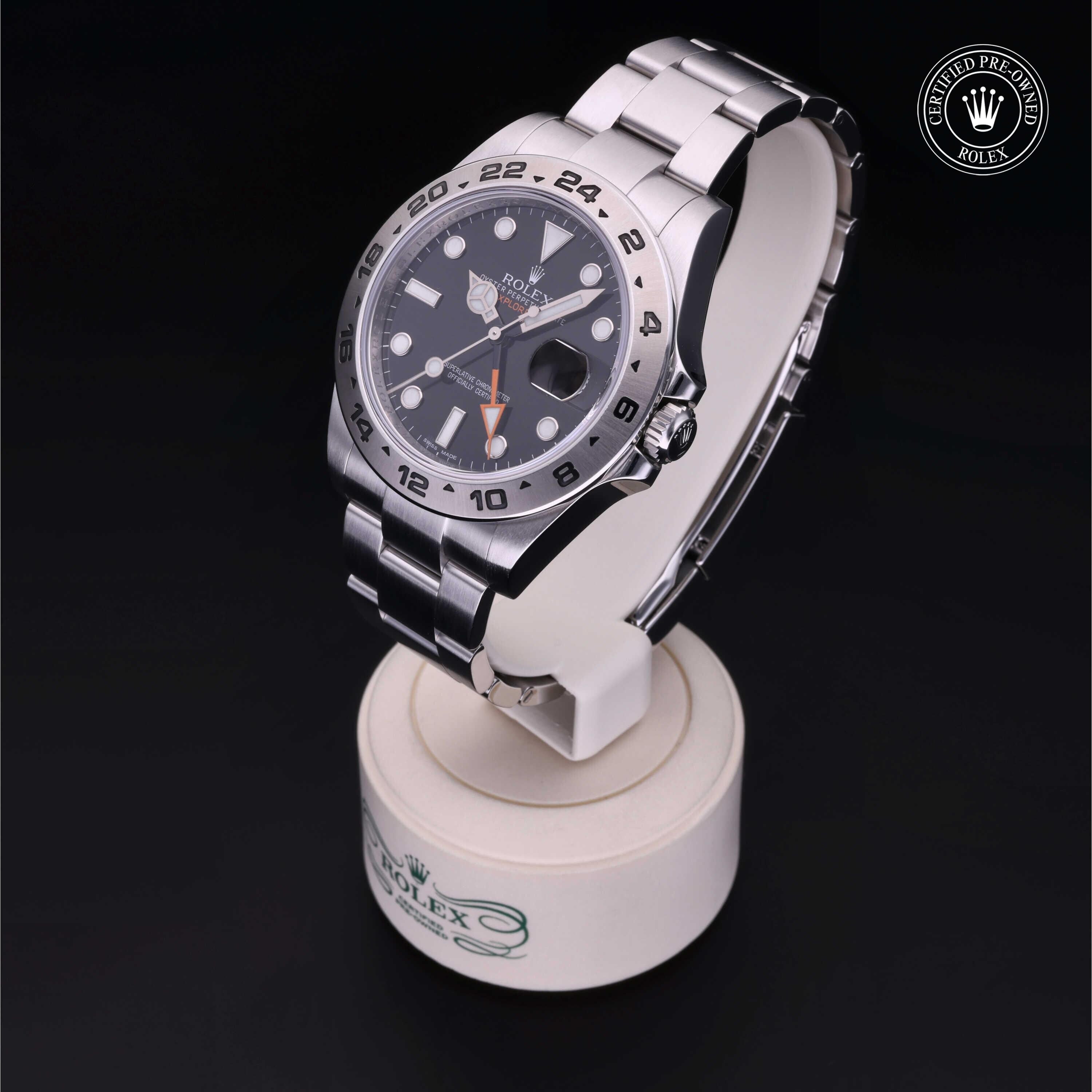 Rolex Certified Pre-owned GMT M216570-0002 front on black background