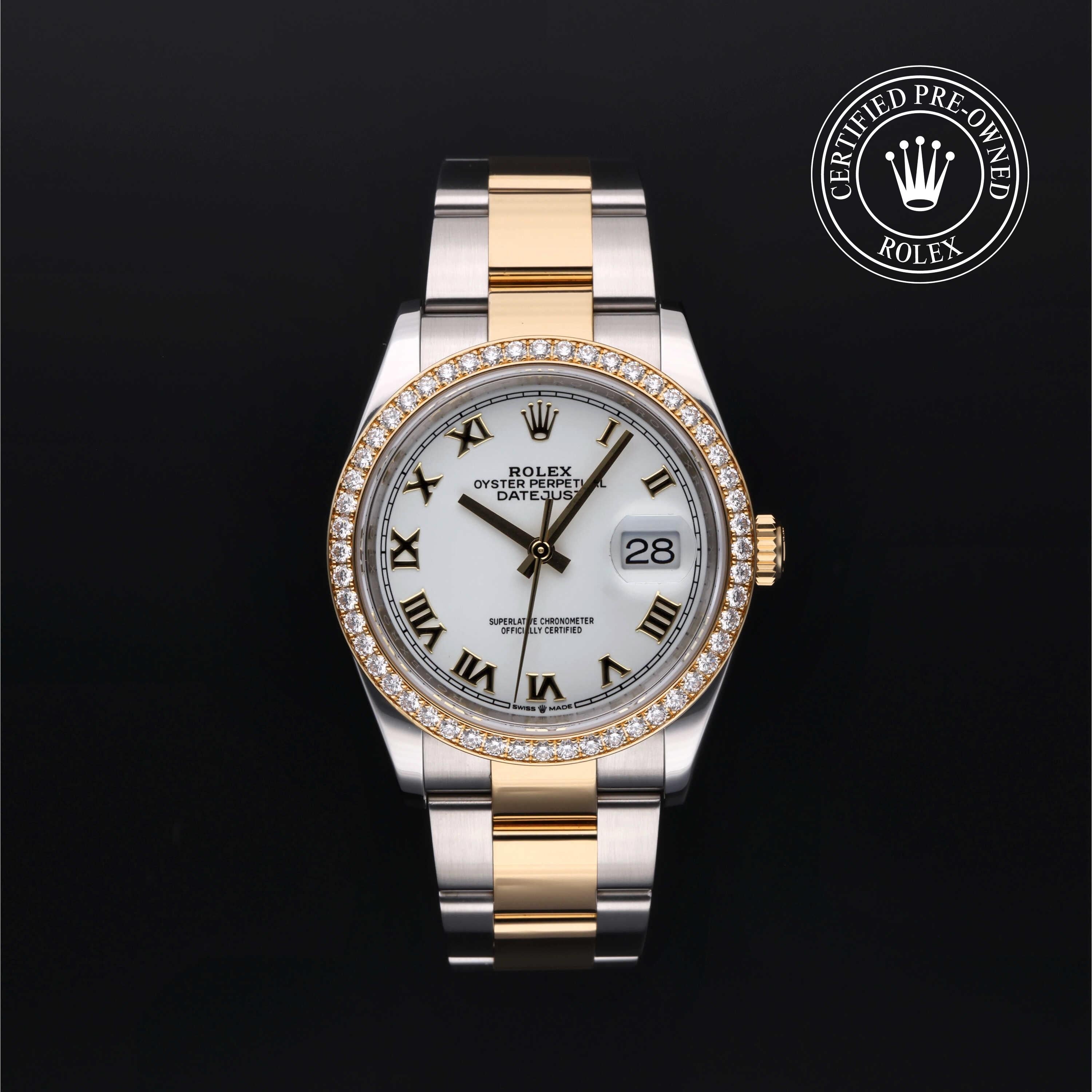 Rolex Certified Pre-owned Datejust M126283RBR-0016 front on black background