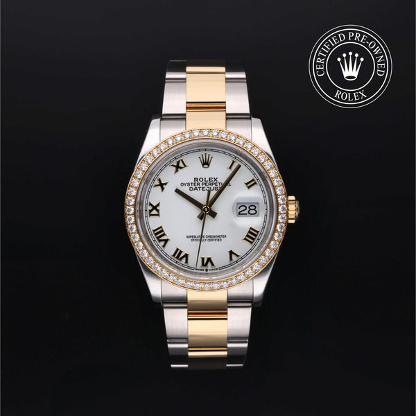 Rolex Certified Pre-owned Datejust M126283RBR-0016 front on black background