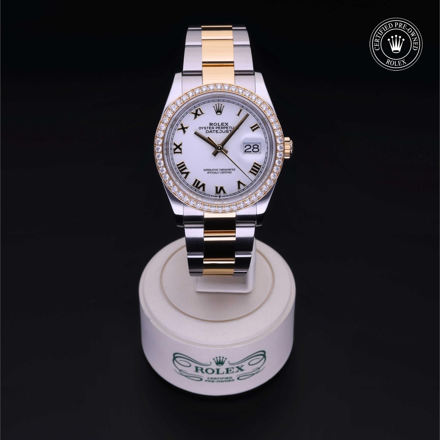 Rolex Certified Pre-owned Datejust M126283RBR-0016 front on black background
