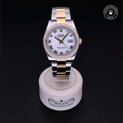 Rolex Certified Pre-owned Datejust M126283RBR-0016 front on black background