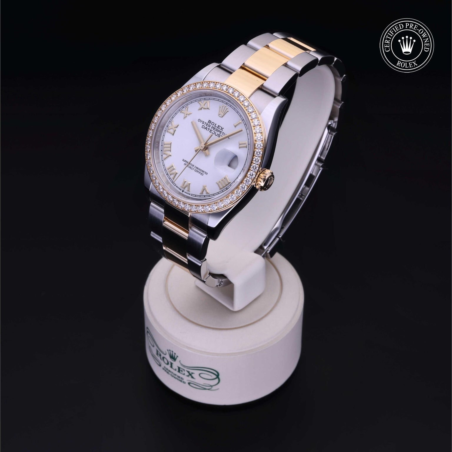 Rolex Certified Pre-owned Datejust M126283RBR-0016 front on black background