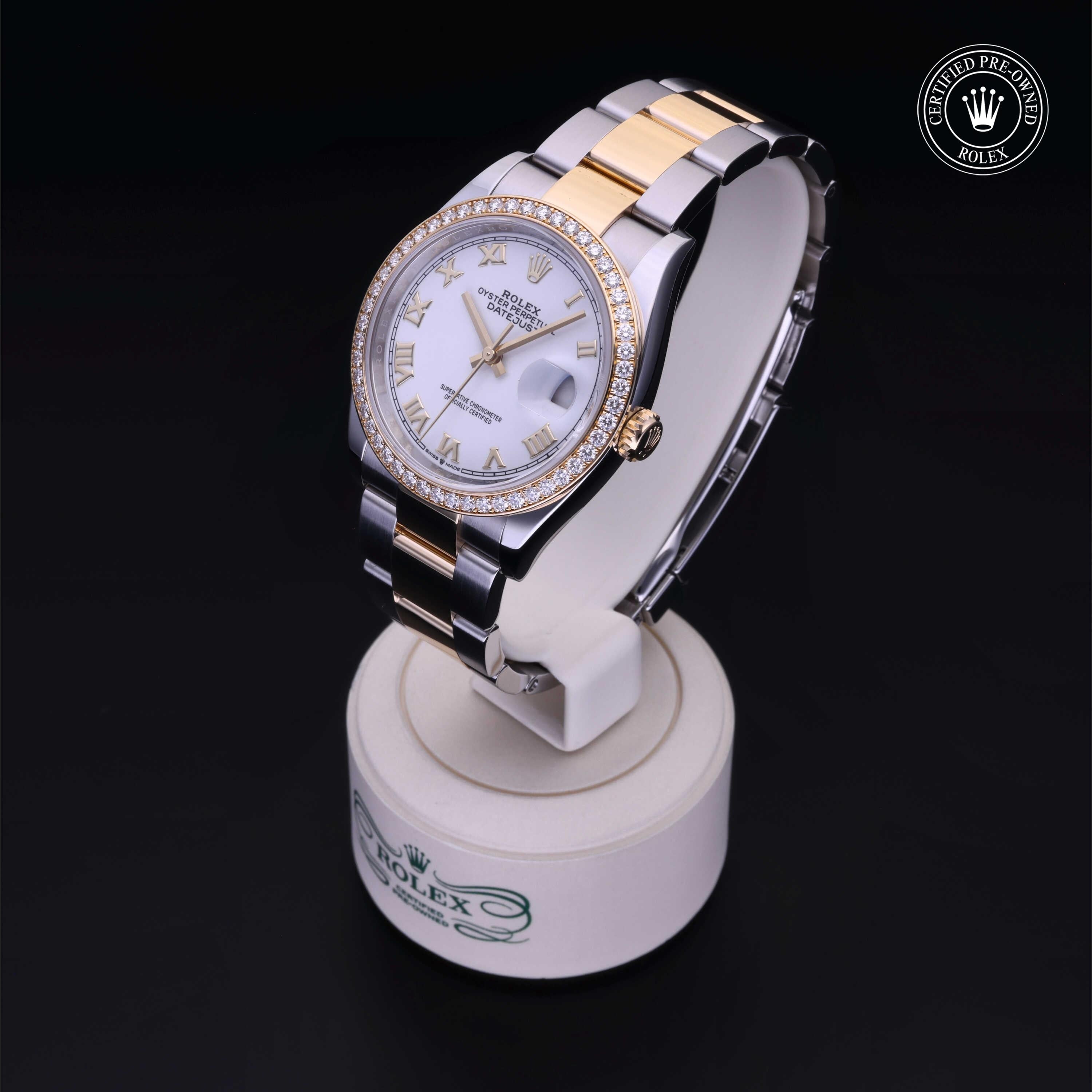Rolex Certified Pre-owned Datejust M126283RBR-0016 front on black background