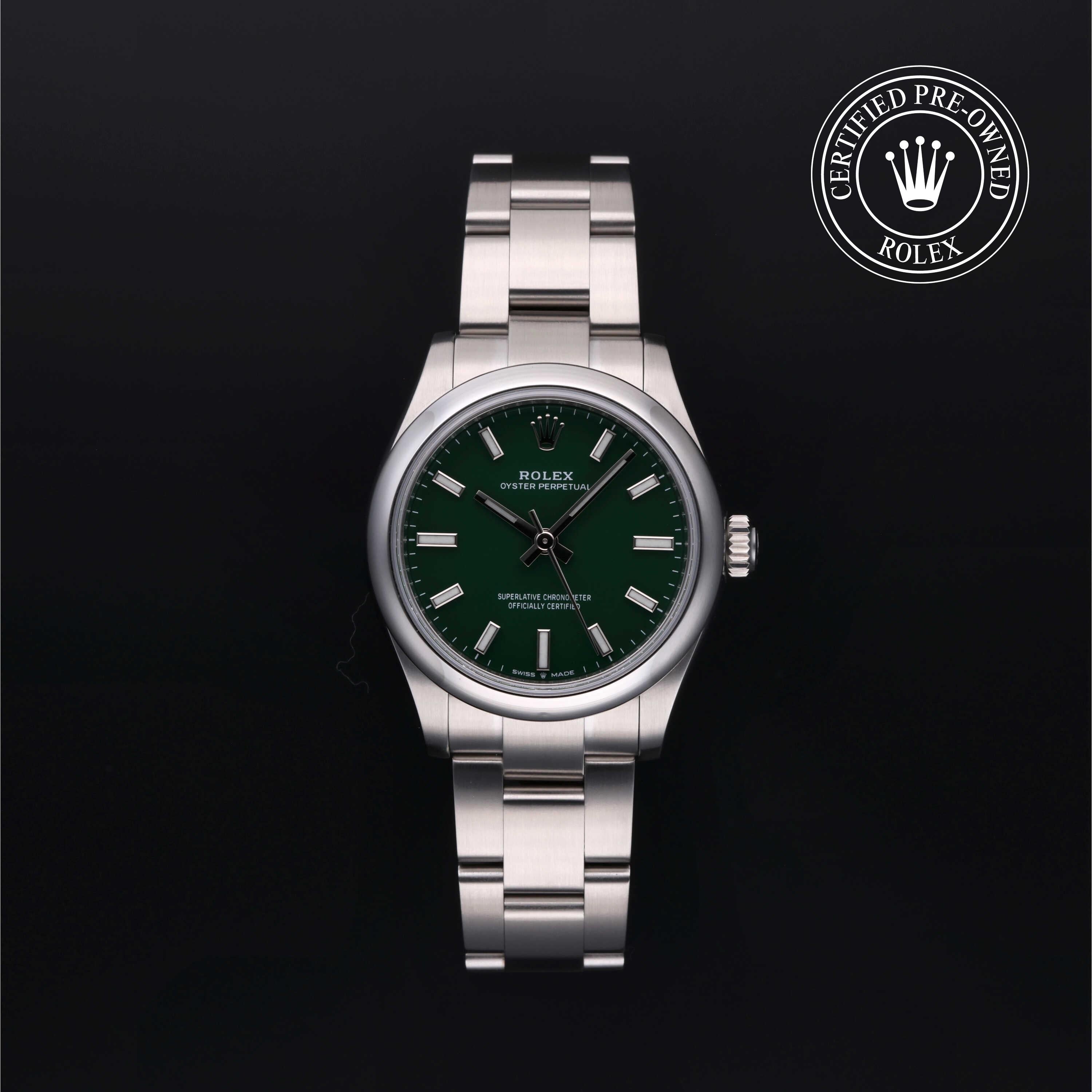 Rolex Certified Pre-owned Oyster Perpetual M277200-0006 front on black background
