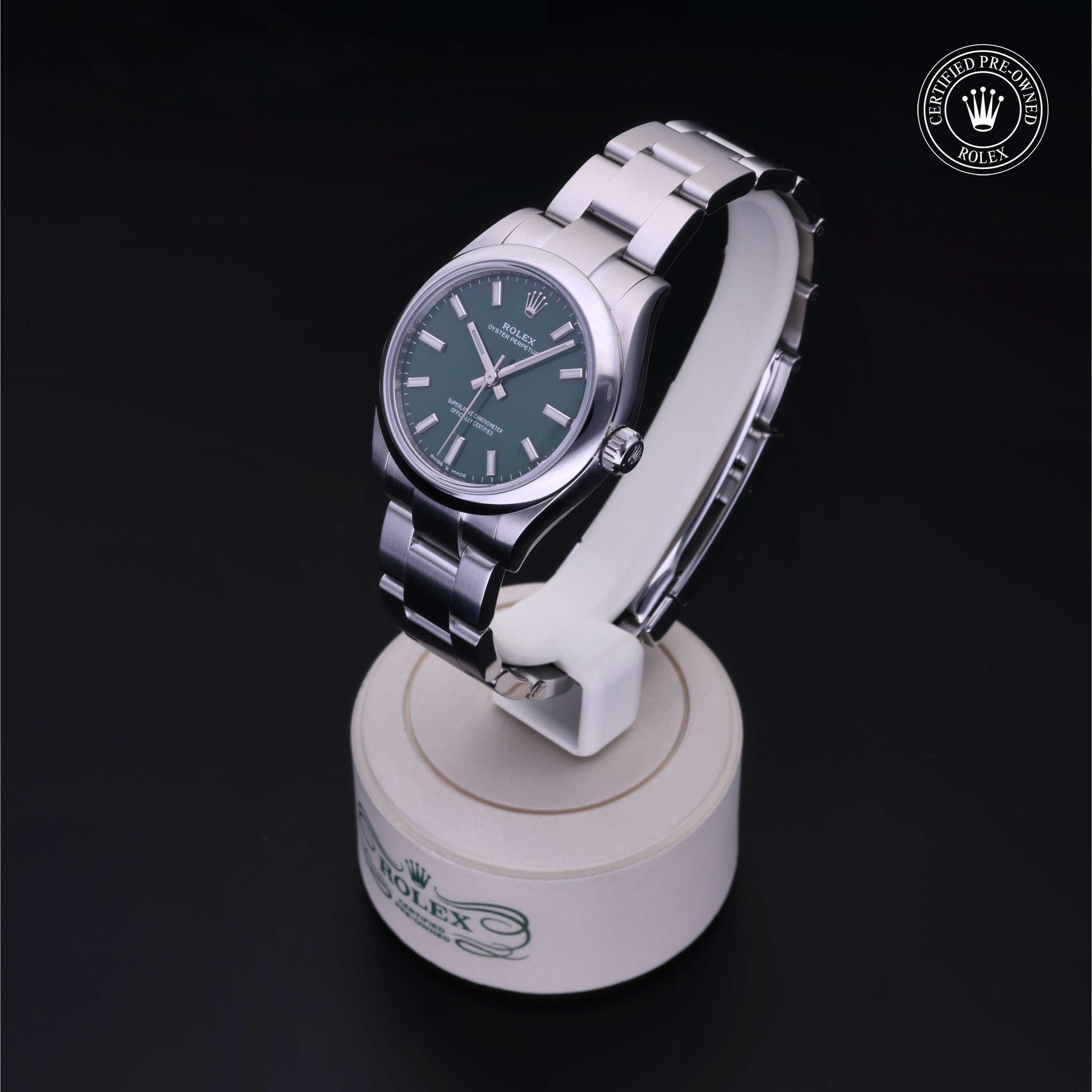 Rolex Certified Pre-owned Oyster Perpetual M277200-0006 front on black background