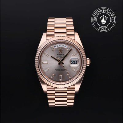 Rolex Certified Pre-owned Day-date M228235-0004 front on black background